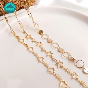 14K Real Gold Plated Chain,Star Necklace Chain,Gold Plated Heart Cable Chain