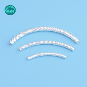 5PCS S925 Sterling Silver Tube Beads,Bracelet Silver Beads,twisted pattern silver Tube beads,Silver curved beads