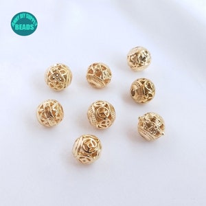 8mm 1/5/10/20pcs 14K gold Plated brass hollow Out Round Beads,Gold Round Beads,Gold Spacer Beads,gold plated Hollow beads