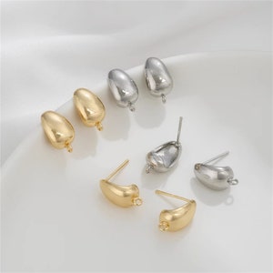 14k Gold überzogene gewölbte Oberfläche Tropfenohrring-Bolzen, Wasser-Tropfen-Ohrring-Bolzen mit S925 Sterlingsilber-Nadel, Ohrring-Posten mit Schlaufe
