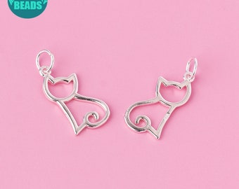 S925 Sterling Silver Tiny Cat Frame Charm,Earring Pendant,Bracelet Charm,Necklace pendant,Silver Charm,Cute Charm