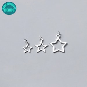 S925 Sterling Silber Stern Charme, Hohl Stern Charme, niedlichen Charme, Ohrring Charme, Armband Charme, Silber Charm, Silber Stern, Metallcharme