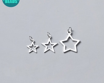 S925 Sterling Silver Star Charm,Hollow Star Charm,Cute Charm,Earring Charm,Bracelet Charm,Silver Charm,silver star,metal charms