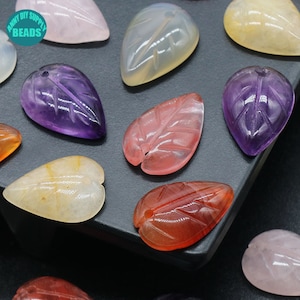 Gemstone Leaf Pendant,Carved Gemstone Leaf Charm,Natural Gemstone Jewelry Pendant Necklace,Leaf Pendant