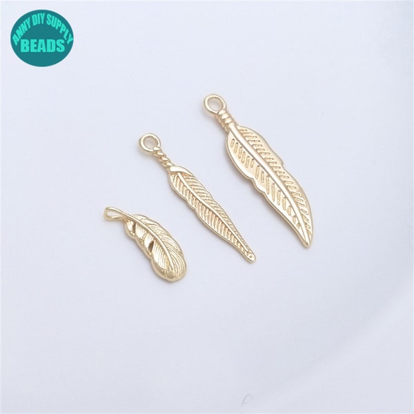 Gold Feather Charm Etsy