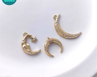14k Gold Plated Moon Charm: Crescent Pendant