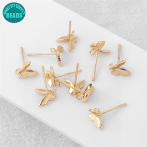 14K Real Gold Plated Brass Butterfly Earring Stud With 925 silver Needle,Earring stud with Loop,Cute Earring stud,earring making supply