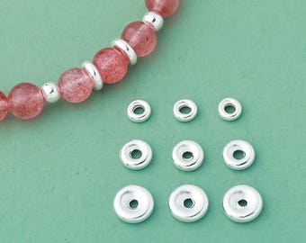 Perline distanziatrici in argento sterling S925, perline distanziatrici, perline rondelle, perline distanziatrici in argento, perline distanziatrici in metallo