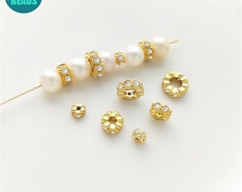 18k Gold Plated Brass CZ Rondelle Spacer Beads: Wheel Beads