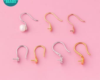 S925 Sterling Silver High Heel Earring Hook:Can attached half Hole Pearls