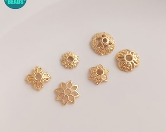 6 / 8mm 14K Echt vergoldet Messing Perlenkappen, Gold Perlenkappen