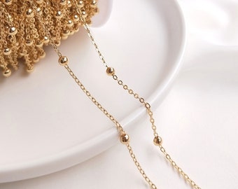 14K Gold Plated Brass Chain,Necklace Chain,Gold Bracelet Chain,14K Gold plated Ball Chain