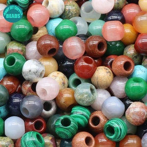 Perles rondes de pierres précieuses de grand trou de 20 mm, perles de trou de 8 mm, perles de pierres précieuses naturelles, perles rondes de grand trou image 3