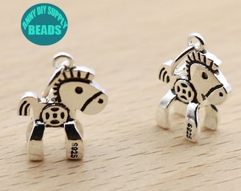 2/5/10PCS Sterling Silver 3D Horse Charm,Jewelry Findings,Silver Charms,Bracelet Charms,Tiny Charms,Animal Charm