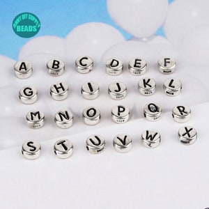 Cuentas con 26 letras del alfabeto en plata de ley S925 de 7 mm, cuentas con letras del alfabeto, cuentas de pastel de plata de ley, cuentas con iniciales
