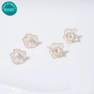 14K Gold Plated Flower Earring Studs,Camellia flower Earring Studs,Earring Stud with loop,Earring making supply,14/12mm Big Earring Post