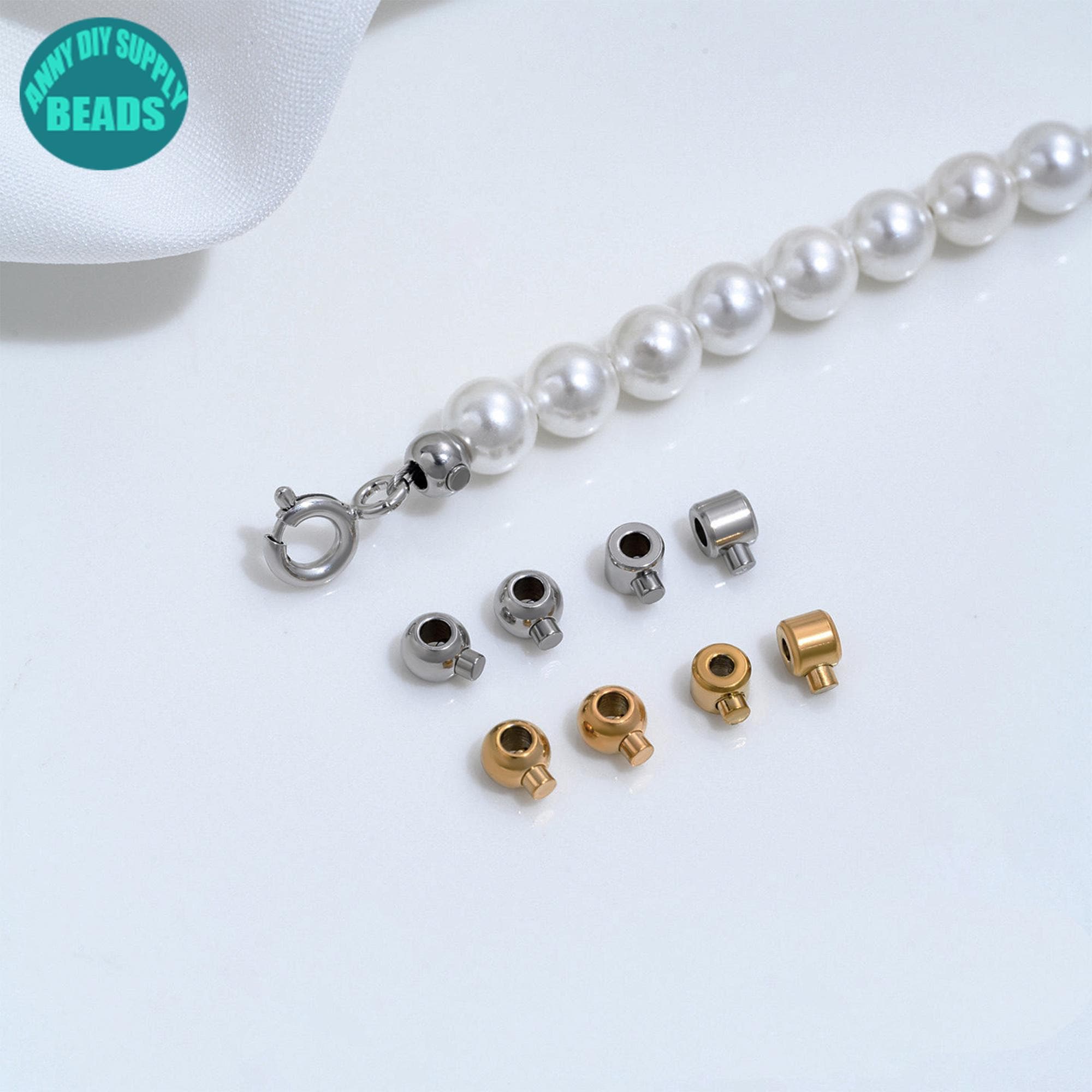 Stainless Steel Round Crimp Stopper Beads Gold Plated Wire End Locks…