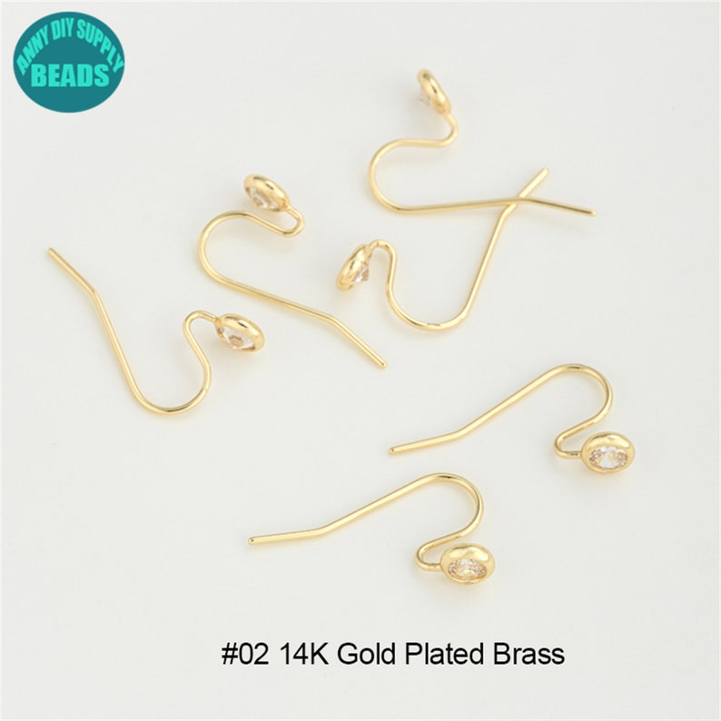 14K Gold Plated Brass Earring Hooks,Gold Plated Ear Hook,French Hooks,Ear wire hooks with CZ,CZ Earring Hook #02 14K Gold Plated