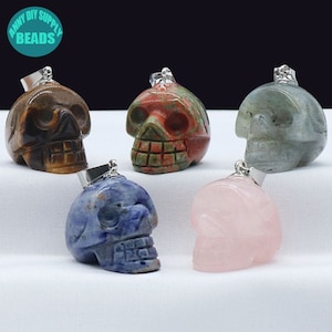 25mm Natural Gemstone Skull Pendant,Gemstone Pendant,Skull Necklace,Skull Pendant,Skull Charms