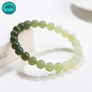 Genuine Natural Green Jade Beads,Gradual Color Shade Jade Bracelet,Gift for Mum, Qinghai Hetian Jade Bracelet,Smooth Round Jade beads