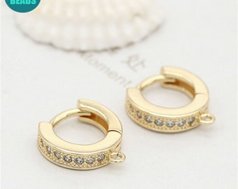 14k Real Gold Plated Circle Earrings,Micro CZ Paved Circle Earring Hooks,DIY Earring Supply,Earring Hoops,Earring hooks with Loop