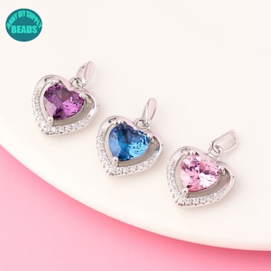 1PC S925 Sterling Silver Heart Charm,Heart Necklace Pendant,CZ heart Pendant,heart jewelry Supply