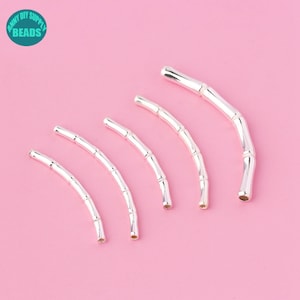 S925 Solid Sterling Silver Tube Beads,Bamboo Shape Tube beads,Curved Tube beads