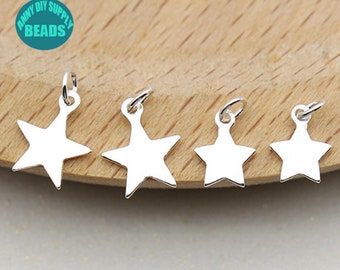 10PCS S925 Sterling Silver Star Charms,Silver Charms,Tiny Silver Star Charm