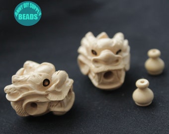 1set Boxwood Budaha Tee Beads,Wood Guru beads,hand Carved Dragon Guru Beads,Dragon Guru beads