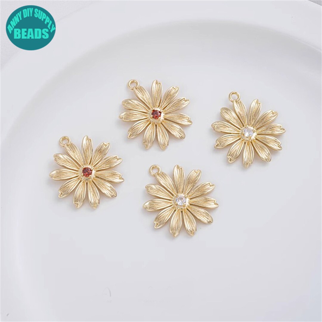 22.5mm 14k Gold Plated Big Daisy Flower Charm,flower Pendant,gold