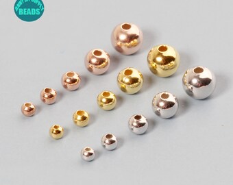 Cuentas redondas lisas de plata esterlina maciza S925, cuentas espaciadoras para pulsera, cuentas de agujero grande de plata esterlina S925, cuentas de plata pequeñas, cuentas de plata