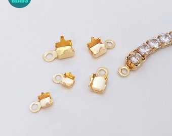 14K Real Gold Plated Brass Rhinestone Chain End Cups,End Cups,Chian End Caps,10/50/100pcs