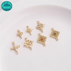 14K Gold Plated brass Hollow out Chinese Style Connector Charm,Earring Connector,Diamond CZ Connector,Hexagram Charm,Flower Connector