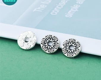 S925 Solid Sterling Silver Flat Round Daisy Flower Bead Spacers,6.7mm