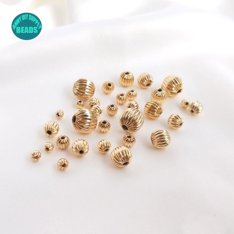 14K real Gold plated Round Pumpkin beads,Bracelet spacer beads,3mm 4mm 5mm 6mm 8mm gold round Pumpkin beads image 1