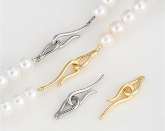 14K echtes Gold überzogene Messingperle Verschluss, Fisch-Haken-Verschluss, Halskette Verschluss.Armband Verschluss, lange Verschluss, 34mmx8mm