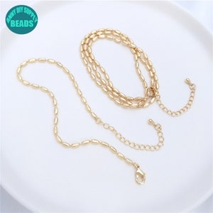 14k Gold Plated Brass Rice Bead Necklace Chain: Minimalist Necklace & Bracelet