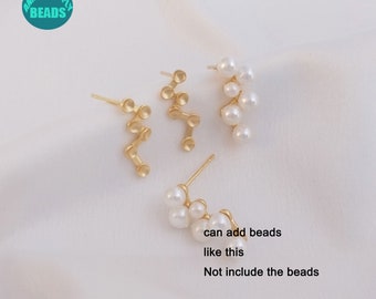 14K Real Gold Plated Brass Earring Stud,Earring Stud With bead Support,Earring Stud with sterling silver needle