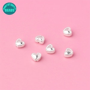4.8mm Tiny  Sterling Silver Heart Beads,Spacer beads,Tiny Heart Beads,Silver Heart Beads,Sterling Silver Beads,Heart beads