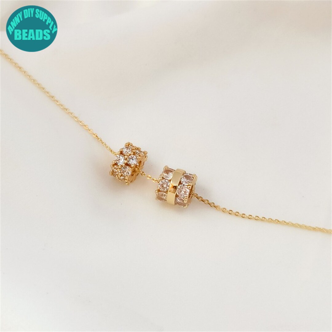 14k Gold Plated Beads,cz Paved Beads,gold Bead Bracelet,pave Beads