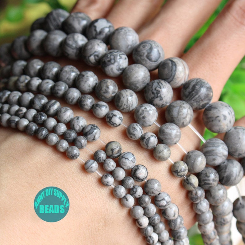 4mm-12mm Map Stone,Natural Stone Bead,40cm Full strand Stone beads,Gray Beads,Semi-Precious Stone Beads