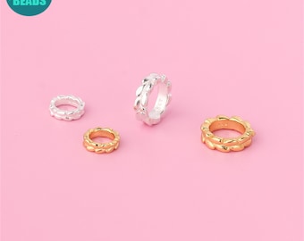 Cuentas espaciadoras circulares de espiga de trigo de plata esterlina S925, cuentas espaciadoras de pulsera, cuentas de plata esterlina S925, cuentas espaciadoras de plata, cuentas de plata