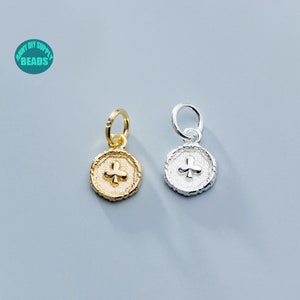 1/4/10PCS S925 Sterling Silver Clover Charms,7.5mm Coin Pendant,bracelet Charm,Necklace Charm,Tiny Small Charm