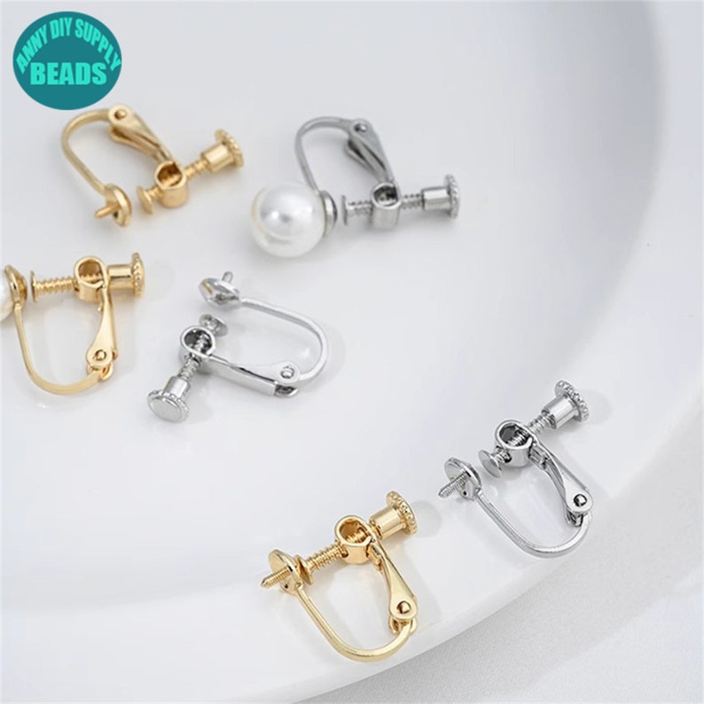 14K Real Gold Plated Brass Screw Back Earring Clips,Lever Back Earring Clips With Bails,Clip on earrings,No Piercing Earring Making Supply image 1