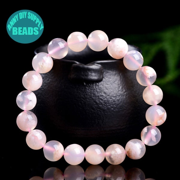 Bracelet en perles d'agate Sakura, bracelet en agate fleur rose, bracelet en pierres précieuses de 7/8/9/10 mm