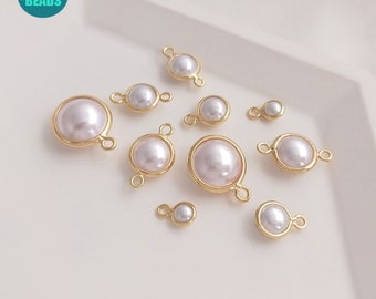 14K Gold Plated MOP Pearl Pendant,MOP Pearl Connector,4mm MOP Pearl Connector