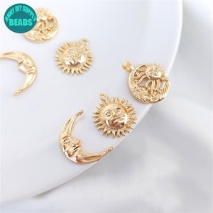 14k Real Gold Plated Moon And Sun Charm,Moon Face,Crescent Moon Charm,Moon Face Pendant,Sun Face Charm,Necklace Pendant,Bracelet Charm