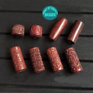 5pcs Blood Sandalwood hand Carved Beads,Cylinder beads,Mala Spacer Beads,wood beads,Rosewood beads
