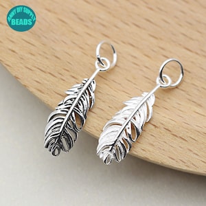 1/2/4/10/20pcs S925 Sterling Silver Charms,Feather Findings,Feather Charms,Earring Pendant,Bracelet Silver Charms