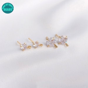 14K Real Gold Plated Brass Earring Stud With S925 Sterling Silver Needle,CZ Earring stud with Loop,earring making supply